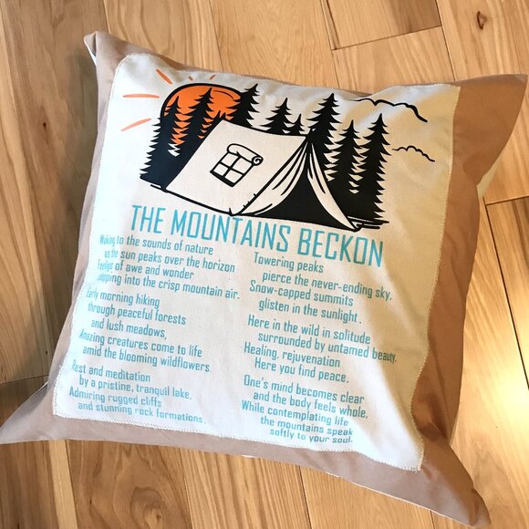 Mountain Adventure Pillow Cover, 18 x 18: Tent Camping Theme Cabin Decor - Picture 3 of 9